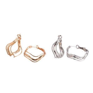 Minimalist irregular wave geometric earrings in gold and silver finish multi-layer style
