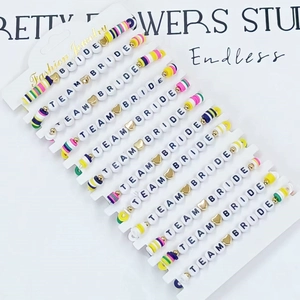 Heishi Polymer Clay Letter Beaded Bracelet Team Bride Bachelorette Party Bridal Shower Gift Bohemian Jewelry For Bridesmaid