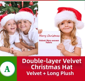 Detail of plush double-layer velvet Christmas hat showing soft texture and materials