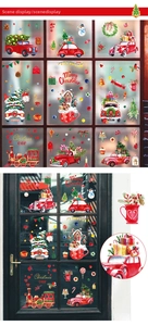 Christmas window decals set featuring watercolor truck, snowman and festive motifs