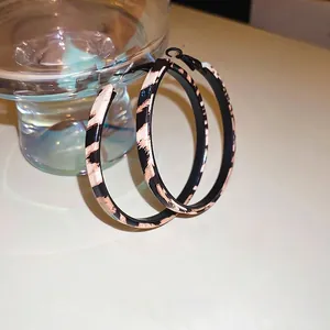 Leopard Print Hoop Earrings With 925 Sterling Silver Earring Post Faux Leather Wrap Geometric Chic Jewelry For Women