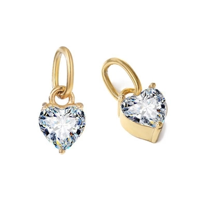 14K gold plated heart pendant with clear zircon stone shown in front and side view