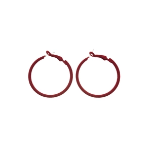 Elegant red velvet flocked hollow circle hoop earrings with silver pins for women