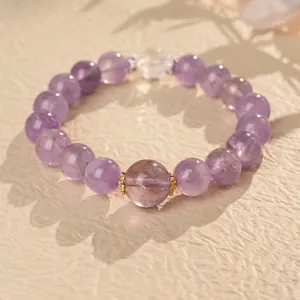 Amethyst Zircon Bracelet Round Beads Elastic String Vintage Style Fashion Jewelry For Women
