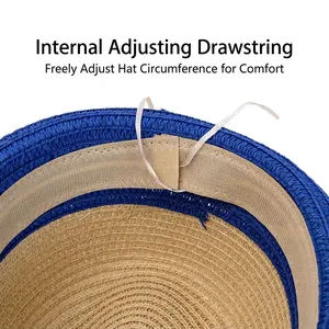 Women's summer straw sun hat featuring interior adjustable drawstring for custom fit