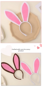 Detailed view of plush rabbit ear headbands in white and brown for festive party cosplay