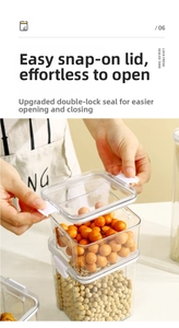 Detail view of transparent airtight food storage jar with secure white locking buckles