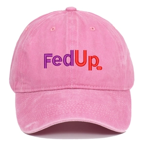 Pink washed cotton baseball cap with FedUp embroidery in retro American street style