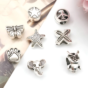 Silver alloy charms set including starfish, owl and elephant for DIY bracelets
