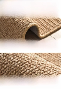 Macro shot of sisal-style rug showing durable thick overlocked edges and dense texture