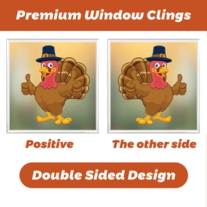 Double-sided window clings with cartoon turkey design for Thanksgiving party glass decor