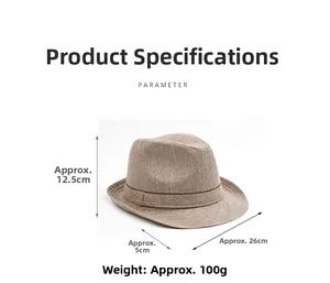 Detailed size chart of a brown woven jazz hat showing dimensions of 12.5cm height and 5cm brim
