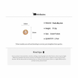 Detailed size specifications for gold pleated pearl earrings with dimensions and weight info