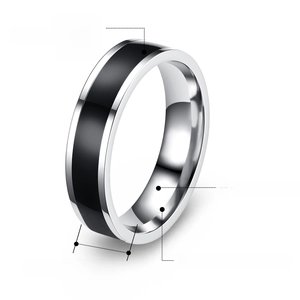 Minimalist 6mm stainless steel ring with black drip oil finish and high polished surface