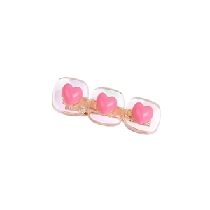Cute pink heart hair clips in square bubbles on golden metal y2k clips for girls