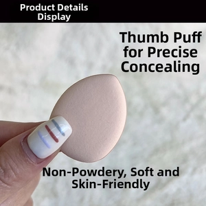 Macro detail of tear-drop makeup sponge showing texture for precise facial concealer