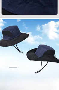 Detail of dual-style outdoor sun hat with breathable mesh and side snap buttons