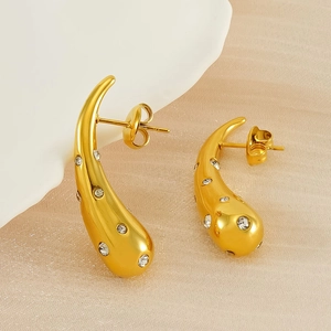 Water drop 18K gold plated stainless steel earrings with sparkling round zircon accents