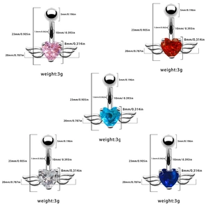 Spécifications de taille pour les piercings de nombril ailes et cœur en zircon