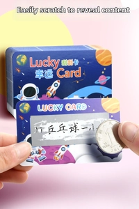 Detailed macro view of space-themed scratch cards with lucky astronaut reward stickers