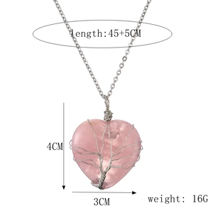 Specifiche dettagliate delle dimensioni per il ciondolo Albero della Vita in cristallo rosa