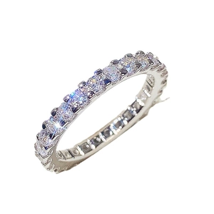 Classic silver eternity band ring featuring brilliant round-cut pavé cubic zirconia