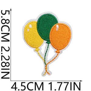 Detailed macro view of tricolor balloon embroidery patch with size measurements in inches