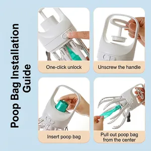 White mechanical claw pet waste scooper with green bags for dog waste cleaning