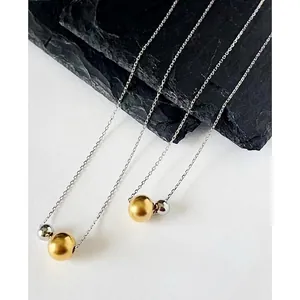 Minimalist Titanium Steel Pendant Necklace 18K Gold Plated Mixed Gold Silver Round Beads Elegant Commuter Fashion Jewelry For Women