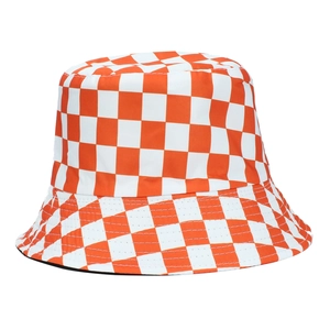 Bob à carreaux orange et blanc pour femmes protection solaire style décontracté plein air