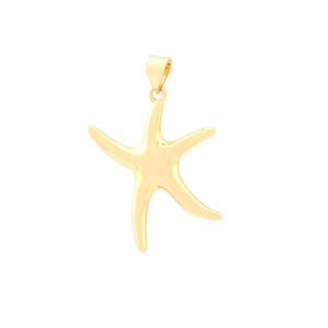 Minimalist golden starfish pendant charm with a polished metallic finish on white background
