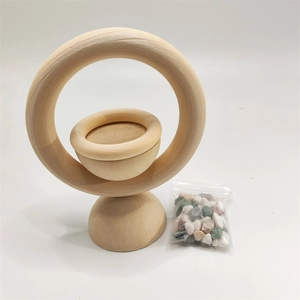 Vertical wooden aromatherapy diffuser stand with ring and colorful crystal stones