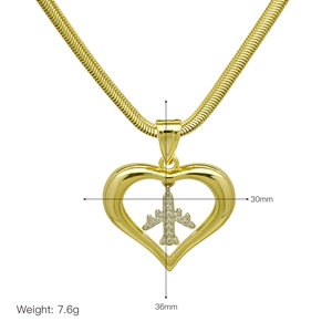 Detail view of heart necklace with crystal plane pendant showing 30x36mm dimensions