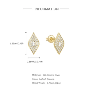 Detailed dimension guide for geometric S925 sterling silver earrings with zircons
