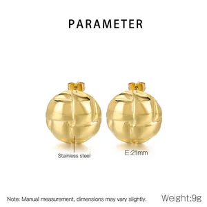 Detailed specifications of 21mm woven texture gold stainless steel ball stud earrings