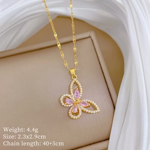 Detailed butterfly pendant with pink drop stones and weight size specifications
