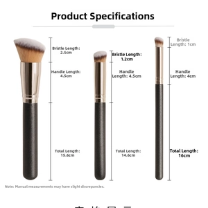 Detailed dimensions of foundation and concealer makeup brushes with soft synthetic bristles