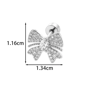 Micro-inlaid zircon butterfly screw stud earring with detailed size 1.16cm by 1.34cm