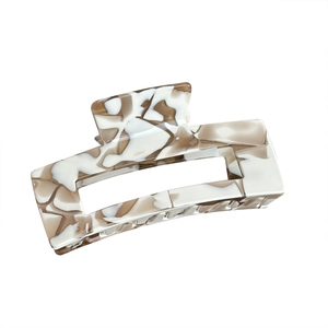 Minimalist acetate hair claw clip in coffee milk brown and white marble pattern