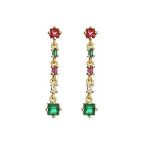 Boucles d'oreilles pendantes géométriques dorées avec zircons de couleur et pompons