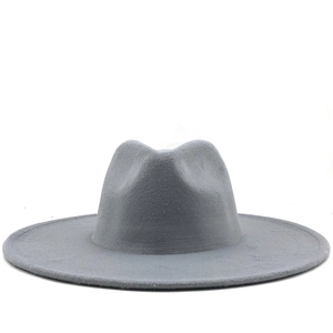 Classic wide brim grey wool fedora hat for men and women with minimalist jazz style design