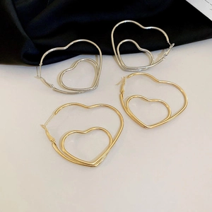 Orecchini A Cerchio A Cuore Cavo A Doppio Strato Con Perno In Argento Lega Metallo Dichiarazione Personalizzata Per Donne