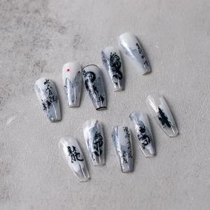 Nail Art Stickers Chinese Ink Painting Dragon Calligraphy Sumi-e Style Self Adhesive Ultra Thin Waterproof Manicure