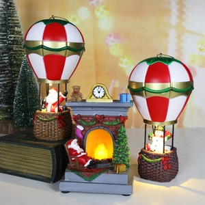 LED Glowing Christmas Resin Ornaments Santa Snowman Hot Air Balloon Fireplace Scene Desktop Decorative Holiday Gifts