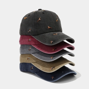 Baseball Cap Washed Cotton Dachshund Embroidery Vintage Adjustable Sport Sun Hat For Men Women