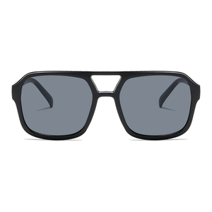 Retro square candy-colored sunglasses with double bridge and black frame grey lenses