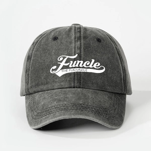 Vintage washed dark grey baseball cap featuring Funcle The Fun Uncle embroidery print