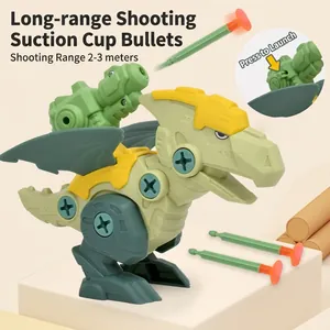 DIY assembly dinosaur egg toy with long-range pterosaur shooting feature and suction darts