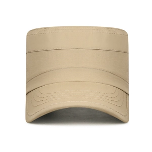 Breathable quick-drying khaki flat top military cap with reinforced brim stitching for men
