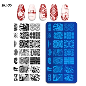 Detail of BC-06 nail art stamping plate with floral and geometric patterns for manicure
